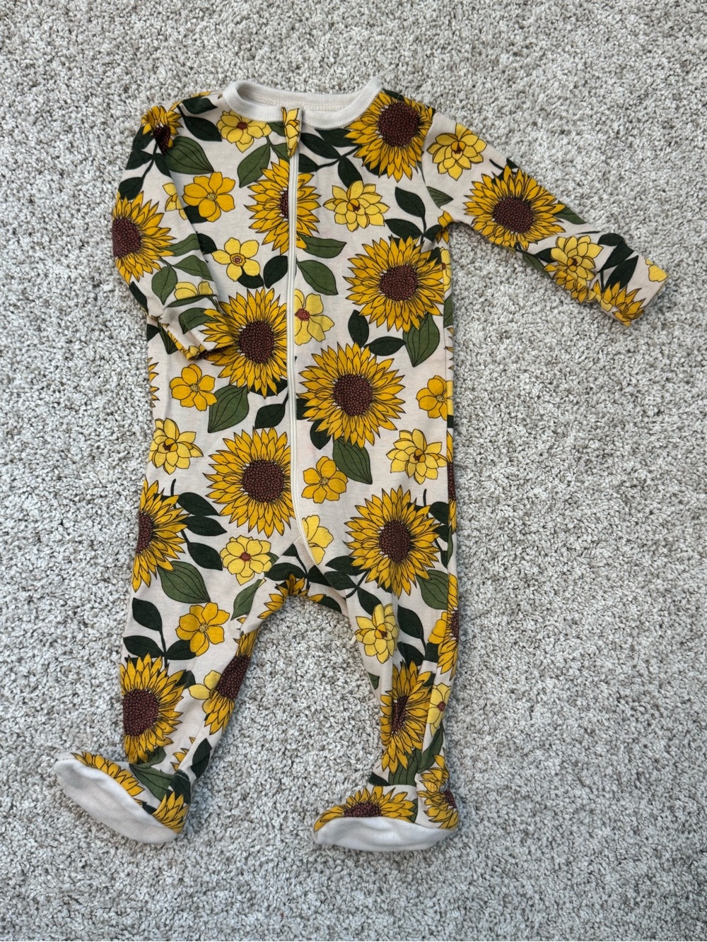 Sunflower-Print Footed One-Piece Pajamas - Yellow